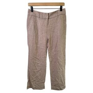 Loft Pants Womens 2 Petite Marisa Trouser Cropped Wide Leg Linen Pockets Brown
